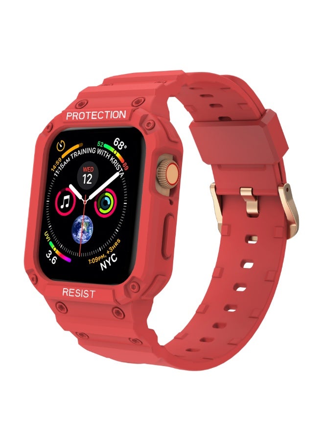Watch Apple Watch 8 Series Strap and Strap, Male and Female Straps 42/44/45mm, Compatible with 3-7 Series, Durable Case and Strap, iWatch Strap (Red+Rose Gold Buckle) - Image 1