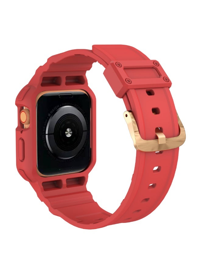 Watch Apple Watch 8 Series Strap and Strap, Male and Female Straps 42/44/45mm, Compatible with 3-7 Series, Durable Case and Strap, iWatch Strap (Red+Rose Gold Buckle) - Image 2