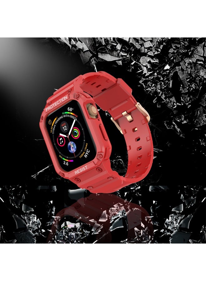 Watch Apple Watch 8 Series Strap and Strap, Male and Female Straps 42/44/45mm, Compatible with 3-7 Series, Durable Case and Strap, iWatch Strap (Red+Rose Gold Buckle) - Image 4