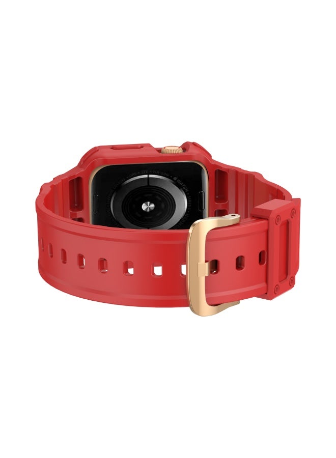 Watch Apple Watch 8 Series Strap and Strap, Male and Female Straps 42/44/45mm, Compatible with 3-7 Series, Durable Case and Strap, iWatch Strap (Red+Rose Gold Buckle) - Image 5