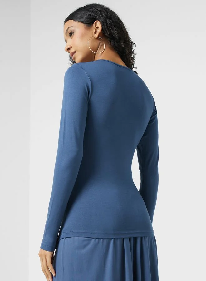 Ginger Basics Closed Neck Long Sleeve Top