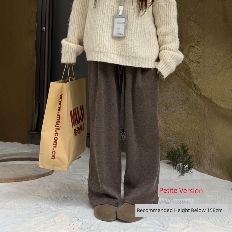 Pear-shaped figure, brown glutinous rice wide-leg pants, women's autumn style, plus size, chubby mm, high waist, slimming, draping, lazy straight pants - Image 3