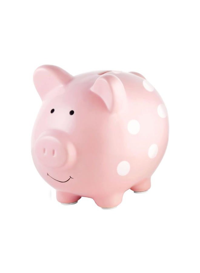 pearhead Large Ceramic Piggy Bank, Ideal for Boys and Girls, Kids Money and Coin Bank, Perfect Baby Girl Nursery Décor, Gift and Newborn Keepsake, Pink Polka Dots - Image 1