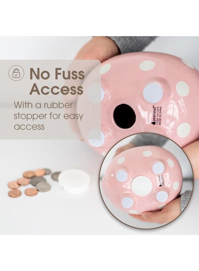 pearhead Large Ceramic Piggy Bank, Ideal for Boys and Girls, Kids Money and Coin Bank, Perfect Baby Girl Nursery Décor, Gift and Newborn Keepsake, Pink Polka Dots - Image 3