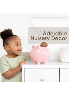 pearhead Large Ceramic Piggy Bank, Ideal for Boys and Girls, Kids Money and Coin Bank, Perfect Baby Girl Nursery Décor, Gift and Newborn Keepsake, Pink Polka Dots  - Image 4