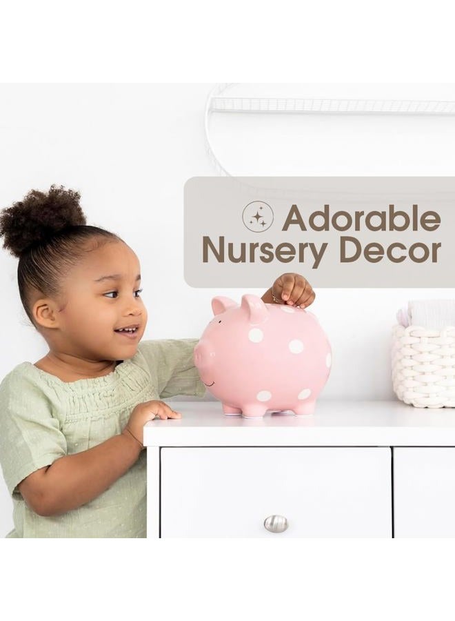 pearhead Large Ceramic Piggy Bank, Ideal for Boys and Girls, Kids Money and Coin Bank, Perfect Baby Girl Nursery Décor, Gift and Newborn Keepsake, Pink Polka Dots - Image 4