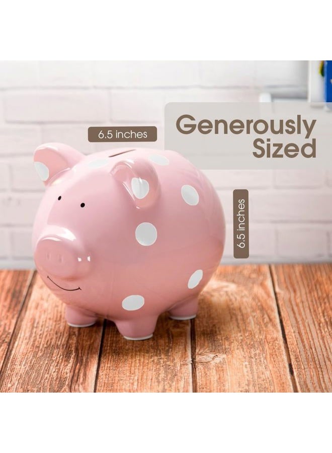pearhead Large Ceramic Piggy Bank, Ideal for Boys and Girls, Kids Money and Coin Bank, Perfect Baby Girl Nursery Décor, Gift and Newborn Keepsake, Pink Polka Dots - Image 2