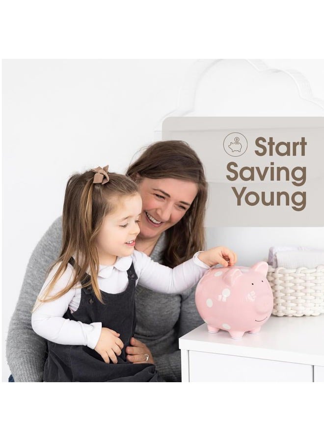 pearhead Large Ceramic Piggy Bank, Ideal for Boys and Girls, Kids Money and Coin Bank, Perfect Baby Girl Nursery Décor, Gift and Newborn Keepsake, Pink Polka Dots - Image 5