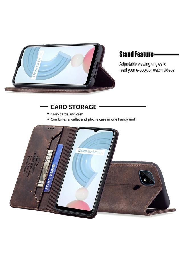 erorex Case For OPPO Realme C21 / C20 Magnetic RFID Blocking Anti-Theft Leather Case with Holder & Card Slots & Wallet - Image 4