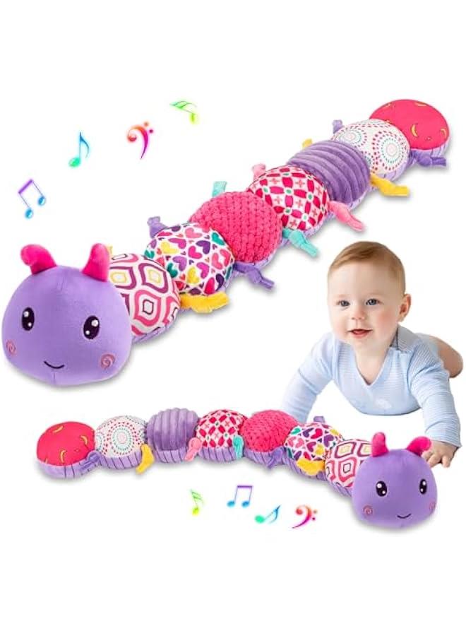 Arabest Baby Stuffed Animal Toys for 0-6 6-12 Months, Baby Musical Caterpillar Tummy Time Toys for Babies 3 6 9 12 18 Months, Newborn Infant Sensory Toys Gifts for 1 2 Year Old Boys Girls  - Image 1