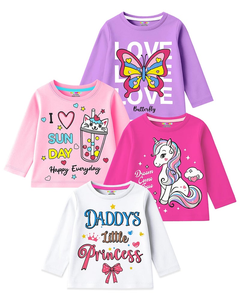 Kuchipoo Girls Regular Fit Full Sleeves Cotton T-Shirts (KUC-TSHRT-604, 18-24 Months, Multi-Colored) - Image 1
