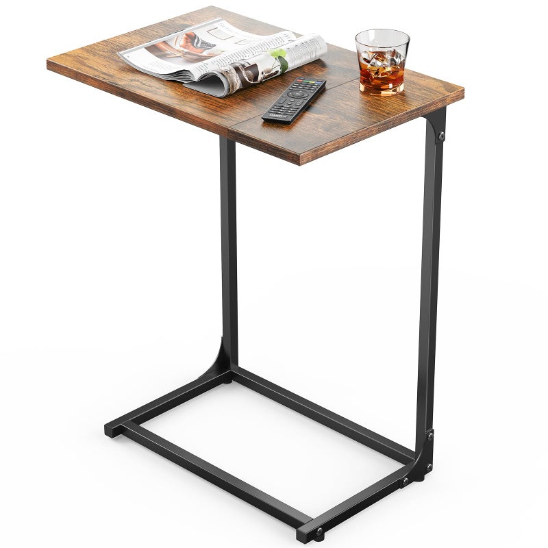 Pipishell CShaped Side Table C Table for Sofa with TwoPiece Desktop Metal Frame Large Surface End Table for Living Room Bedroom Bedside Rustic Design