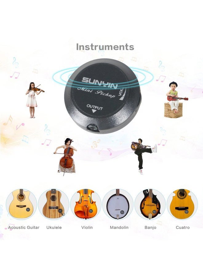 SUNYIN Transducer Acoustic Guitar PickupPiezo Contact Microphone Self-adhesive Easily AMP UP for Acoustic Classical Violin Ukulele Mandolin Banjo Cello Kalimba Drum (Black) - Image 2
