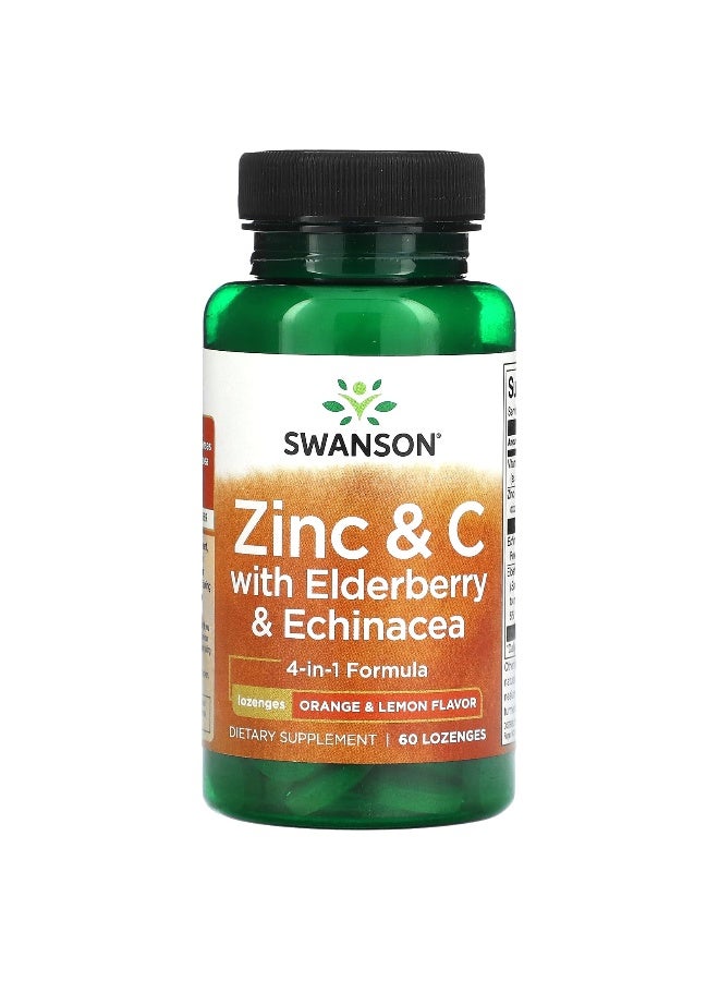 SWANSON سوانسون، زنك وفيتامين سي مع البلسان والإخناسيا، برتقال وليمون، 60 حبة مصاصة - Image 1