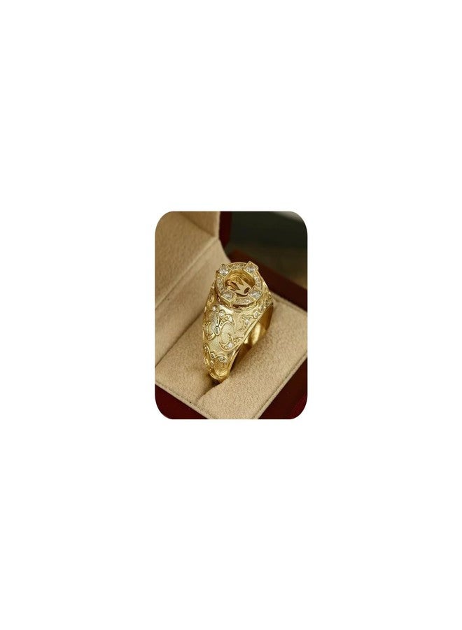 EUJHRTM 18K Solid Gold Crown Ring - Vintage Engraved Men's Diamond Ring with Royal Filigree Design Size 8 - Image 1