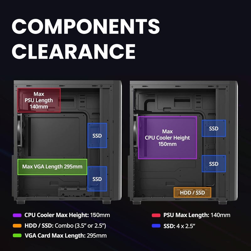ZALMAN صندوق كمبيوتر ألعاب Zalman Raven ATX Mid-Tower - شريط إضاءة RGB مع زر تحكم، لوحة جانبية من الزجاج المقسى بالكامل، مروحة 1 × 120 مم مثبتة مسبقًا، USB 3.0، صندوق كمبيوتر مكتبي - Image 5