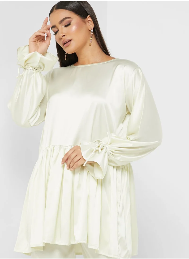 hayas closet Tie Up Sleeve Tunic & Pants Set