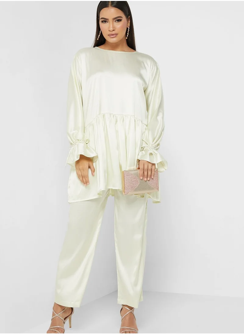 hayas closet Tie Up Sleeve Tunic & Pants Set