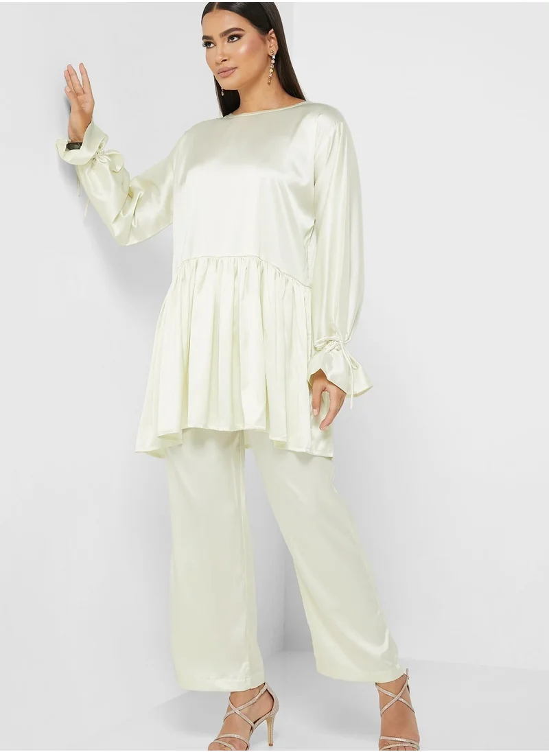 hayas closet Tie Up Sleeve Tunic & Pants Set