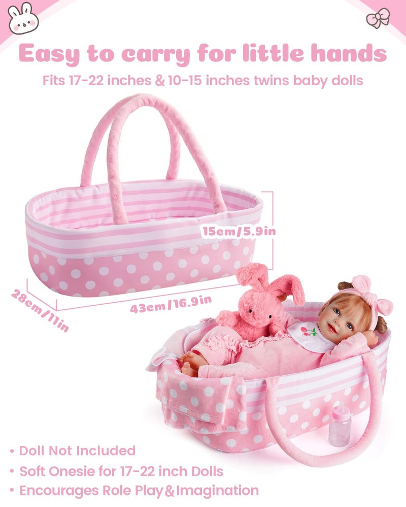 BABESIDE 8 Pcs Baby Doll Accessories, Reborn Baby Dolls Clothes with Bassinet for 17-22 Inch Babydolls, Outfit fit Babies Dolls Girl, Babies Pretend Play Set - Image 4
