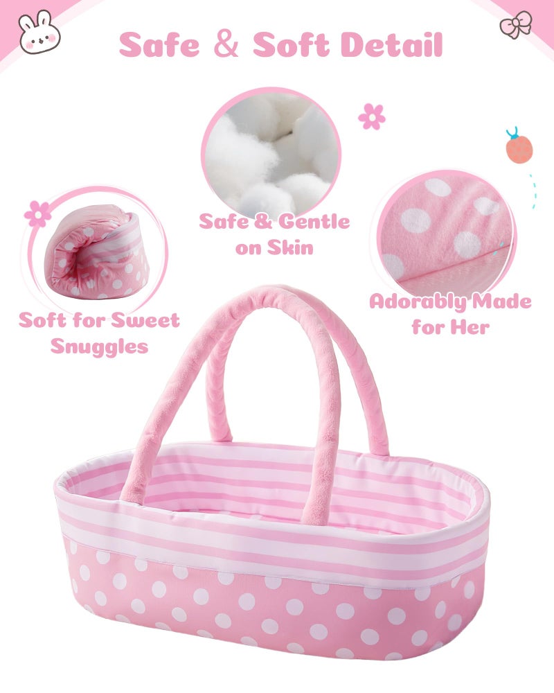 BABESIDE 8 Pcs Baby Doll Accessories, Reborn Baby Dolls Clothes with Bassinet for 17-22 Inch Babydolls, Outfit fit Babies Dolls Girl, Babies Pretend Play Set - Image 5