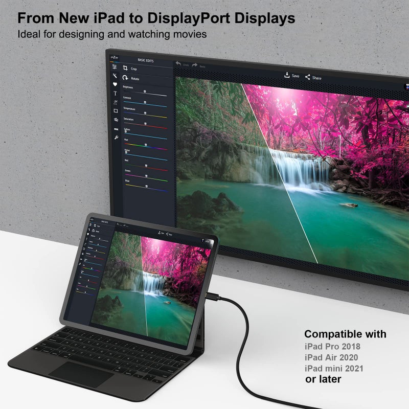 Benfei كابل BENFEI 2 حزمة USB C إلى DisplayPort بطول 6 أقدام (8K@60Hz 4K@144Hz)، محول USB Type-C إلى DP [متوافق مع Thunderbolt 3/4] مع iPhone 15 Pro/Max، MacBook Pro/Air 2023، iPad Pro، iMac، S23، XPS 17 - Image 4