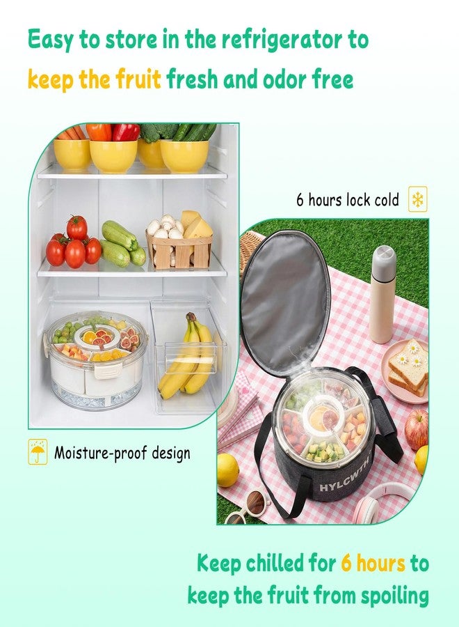 HYLCWTH Divided Serving Tray with Lid and Handle, Rounded Snackle Box with 6 Compartments and Chill Base for Fruits, Candy, Veggie, Travel Snack Container with Portable Insulated Bag & Ice Cube Tray & 5 Forks - Image 4