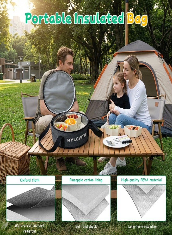 HYLCWTH Divided Serving Tray with Lid and Handle, Rounded Snackle Box with 6 Compartments and Chill Base for Fruits, Candy, Veggie, Travel Snack Container with Portable Insulated Bag & Ice Cube Tray & 5 Forks - Image 3