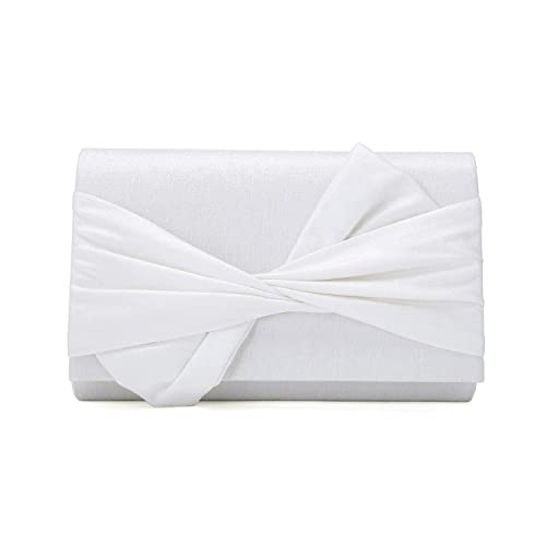 IXEBELLA Satin Evening Bag Bow Flap Clutch Purse for Women Formal Party/Prom/Wedding (White) - Image 1