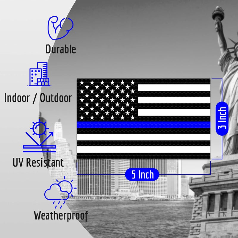 Venicor 3PC Reflective Thin Blue Line Decal - 5x3 Inches - American Flag Thin Blue Line Sticker - Police Stickers - Blue Lives Matter Sticker - Back The Blue Car Decal Law Enforcement Flag Car Bumper Window - Image 3