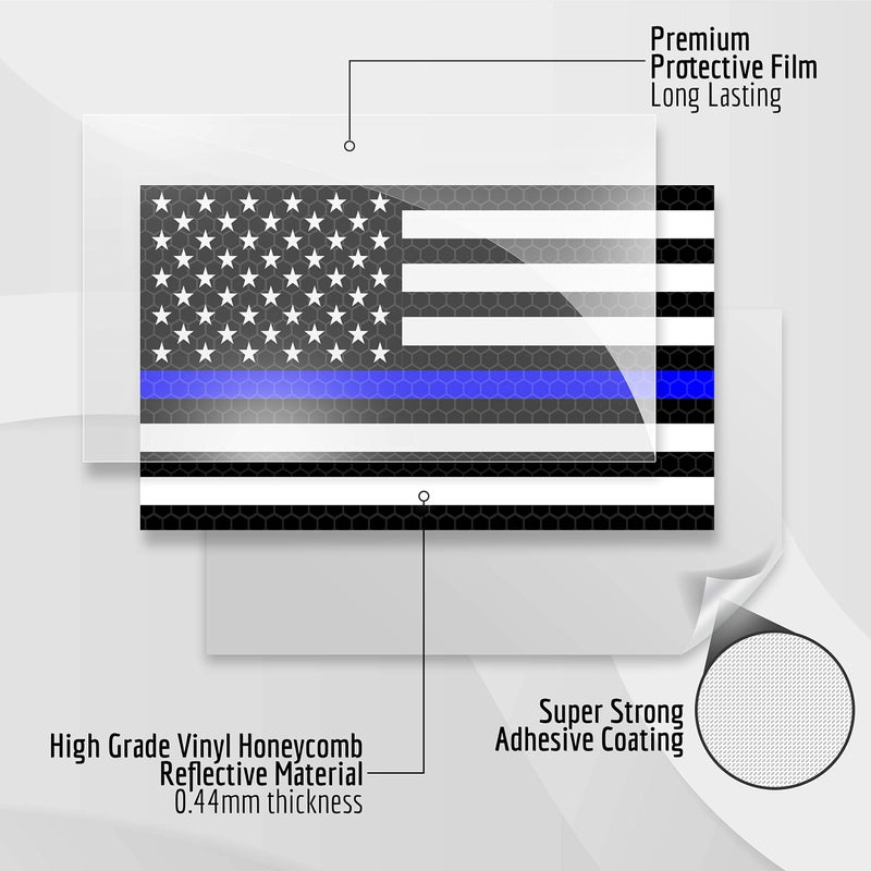 Venicor 3PC Reflective Thin Blue Line Decal - 5x3 Inches - American Flag Thin Blue Line Sticker - Police Stickers - Blue Lives Matter Sticker - Back The Blue Car Decal Law Enforcement Flag Car Bumper Window - Image 4