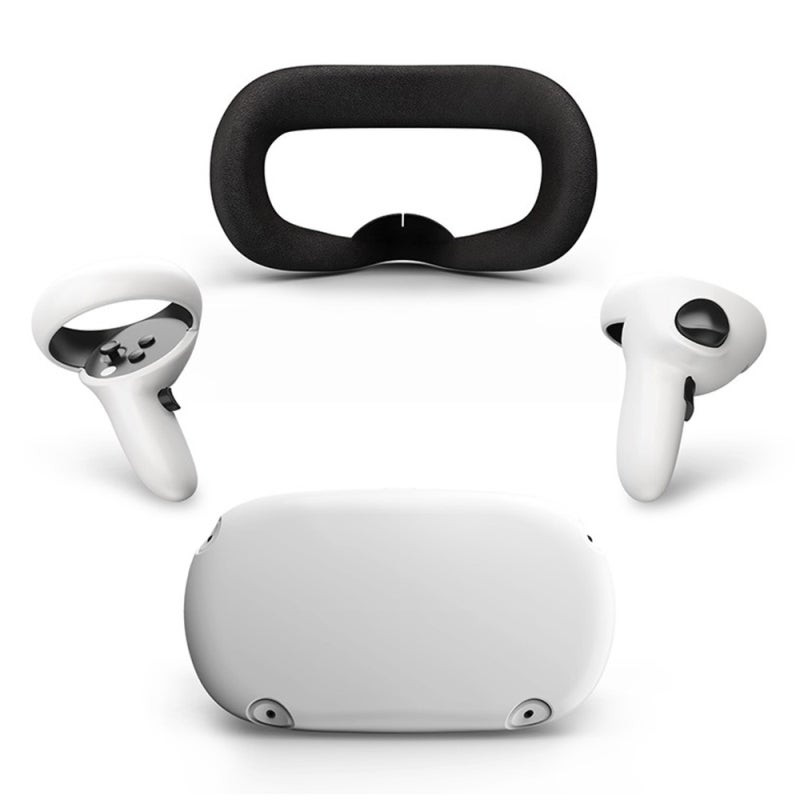 Oculus Quest 2 Accessories Set: White Silicone Face Cover, Touch Controller Grip Cover, VR Shell Cover - Sweat-Proof Slip-Resistant Protective Kit for Immersive VR Gaming - Image 1