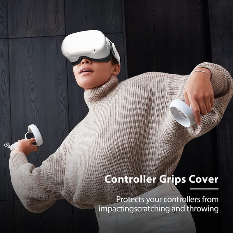 Oculus Quest 2 Accessories Set: White Silicone Face Cover, Touch Controller Grip Cover, VR Shell Cover - Sweat-Proof Slip-Resistant Protective Kit for Immersive VR Gaming - Image 4