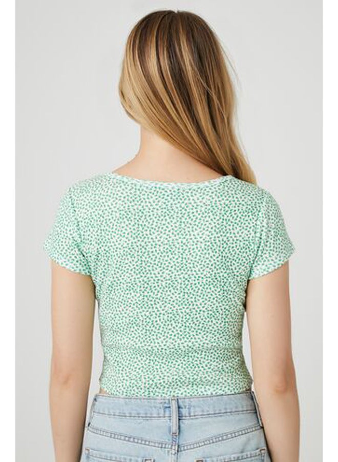 FOREVER 21 Ditsy Floral Button-Front Crop Top - Image 3