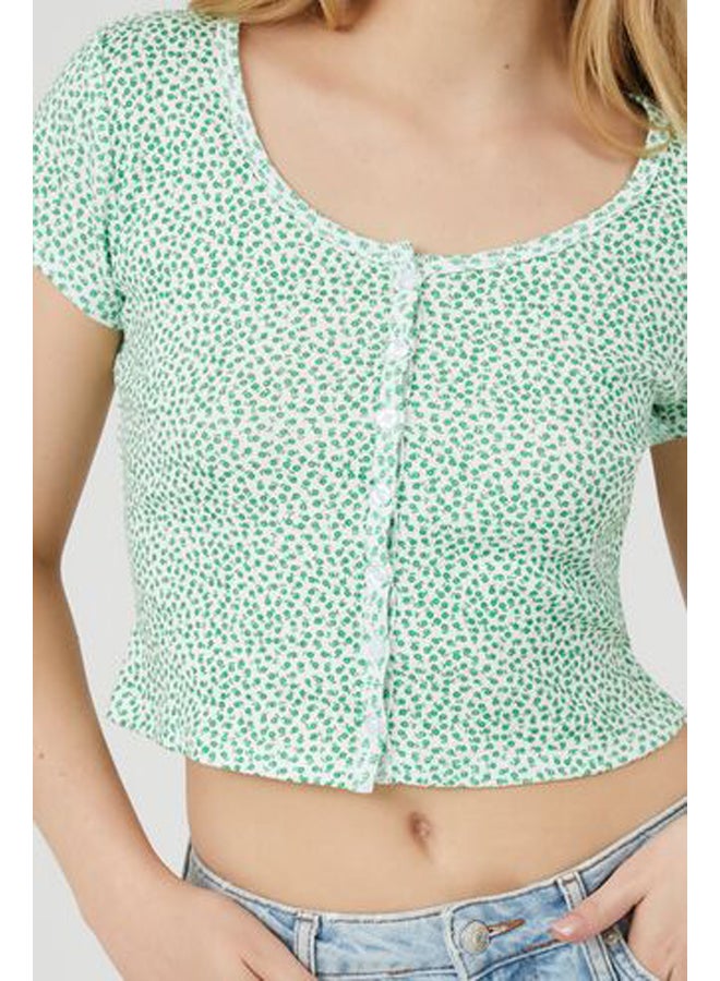 FOREVER 21 Ditsy Floral Button-Front Crop Top - Image 5