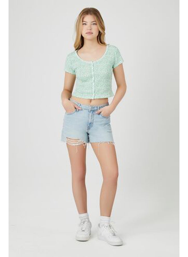 FOREVER 21 Ditsy Floral Button-Front Crop Top - Image 4