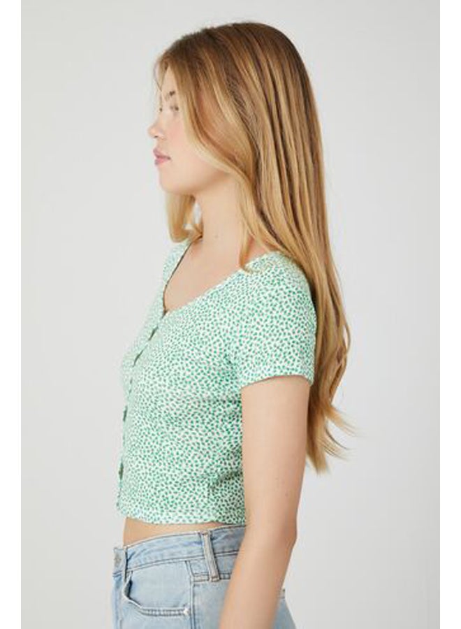 FOREVER 21 Ditsy Floral Button-Front Crop Top - Image 2
