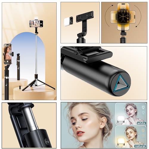 Kratos 2026, Premium K9 Selfie Stick Tripod with Light, 67 inch /170CM Tripod for Mobile Phone, Multi-Functional Bluetooth Long Selfie Stick for Travel, Vlogging, Compatible with All Mobile Phones - Image 3