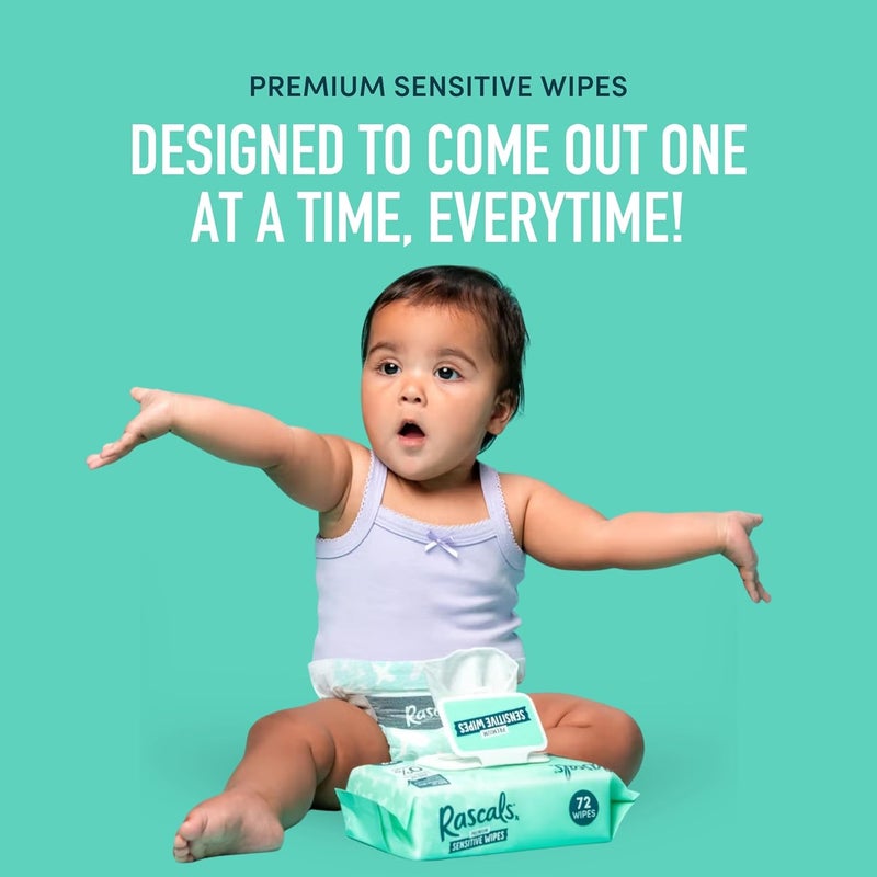 Rascals Premium Baby Sensitive Wipes - Pack of 640 (8 x 80) - Hypoallergenic and Fragrance-Free - Image 2