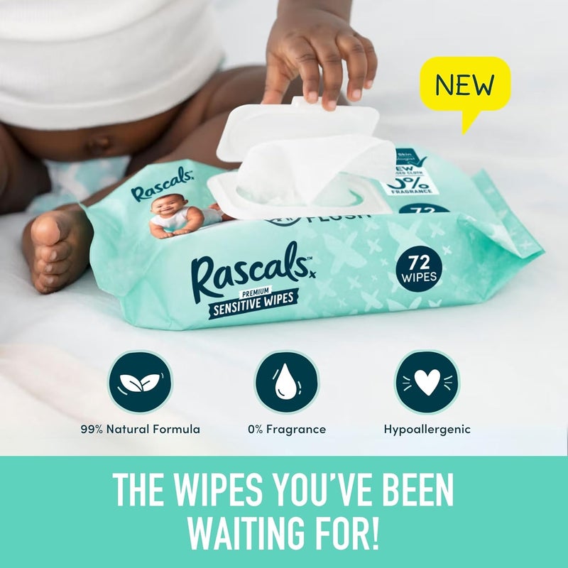 Rascals Premium Baby Sensitive Wipes - Pack of 640 (8 x 80) - Hypoallergenic and Fragrance-Free - Image 3