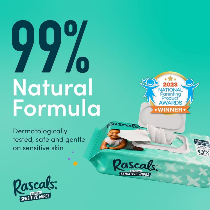 Rascals Premium Baby Sensitive Wipes - Pack of 640 (8 x 80) - Hypoallergenic and Fragrance-Free - Image 4