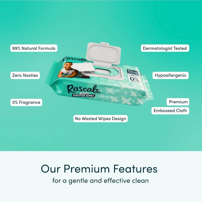 Rascals Premium Baby Sensitive Wipes - Pack of 640 (8 x 80) - Hypoallergenic and Fragrance-Free - Image 5