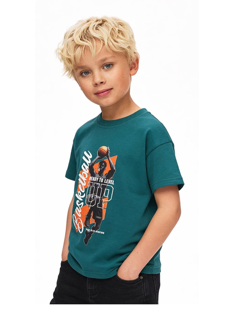 Andora Boys Shorts Sleeves Printed Tee - Teal Green - Image 4