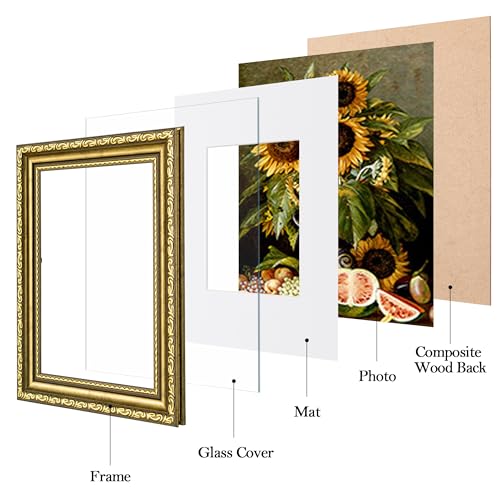 eletecpro 4x6 Picture Frames Set of 4 Retro Frames with Glass Cover Vintage Gold Photo Frame 4 by 6 Displays 35x5 Photo with Mat or 4x6 without Mat for Tabletop or Wall Decor Gold - Image 3