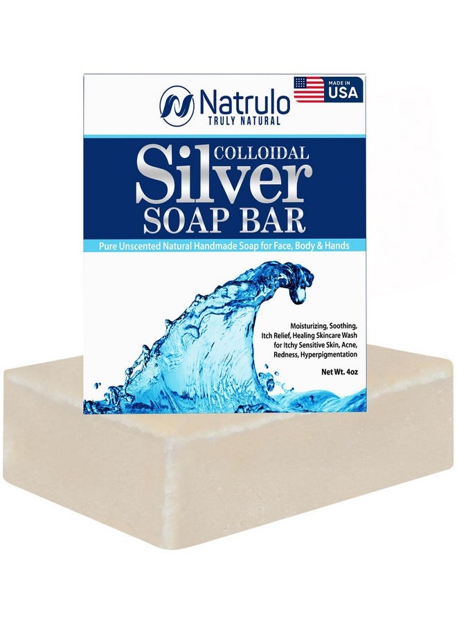 Natrulo Colloidal Silver Soap Bar, 4oz Unscented - Natural Handmade in USA Pure Cleanser for Face, Body & Hands - Cleansing, Moisturizing, Soothing Itch Relief Wash for Sensitive Skin, Acne, Hyperpigmentation  - Image 1