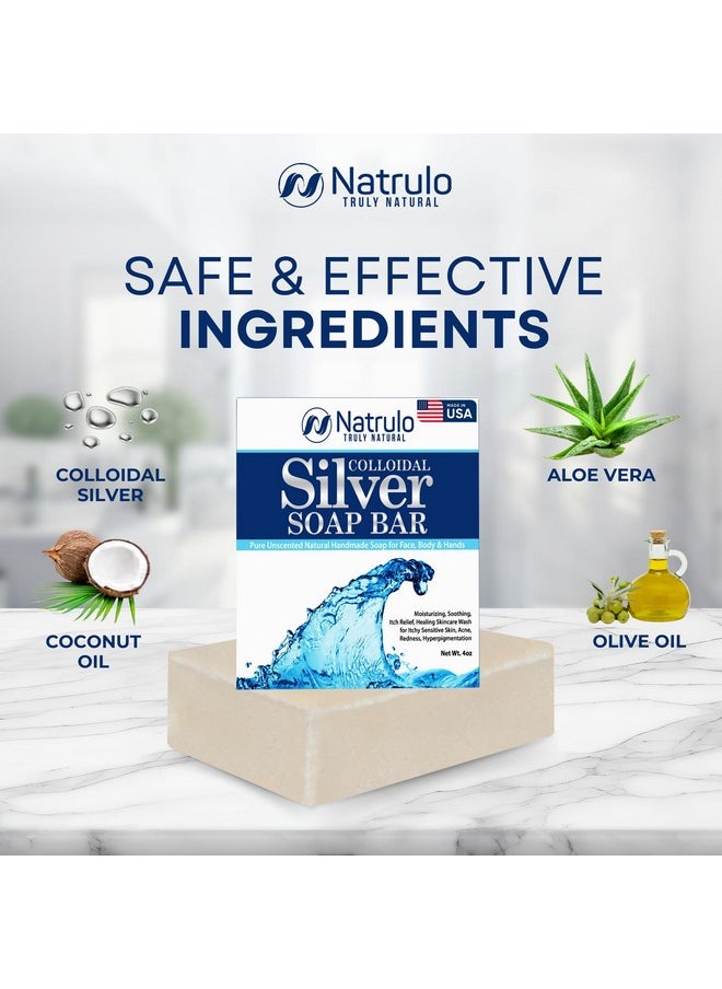 Natrulo Colloidal Silver Soap Bar, 4oz Unscented - Natural Handmade in USA Pure Cleanser for Face, Body & Hands - Cleansing, Moisturizing, Soothing Itch Relief Wash for Sensitive Skin, Acne, Hyperpigmentation  - Image 5