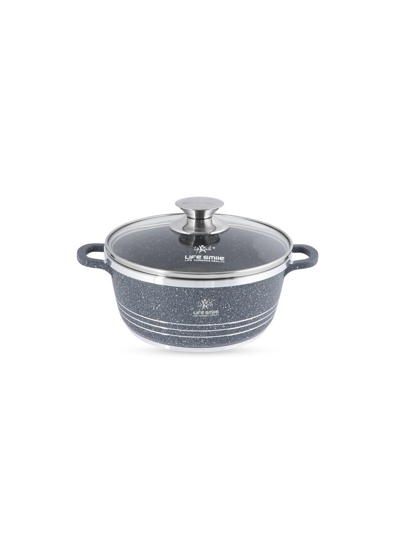 Life Smile 20cm (2.3 Liter) LIFE SMILE Non-Stick Cooking Pot | Aluminum Soup Pot With Glass Lid | 100% PFOA Free, Fixed Handle | Multi Layer Non-Stick Granite Coating | Oven safe Cookwares  - Image 1
