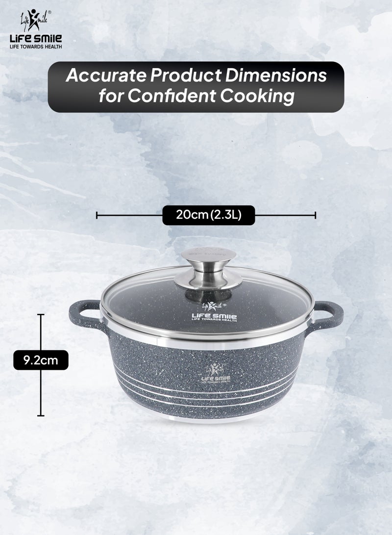 Life Smile 20cm (2.3 Liter) LIFE SMILE Non-Stick Cooking Pot | Aluminum Soup Pot With Glass Lid | 100% PFOA Free, Fixed Handle | Multi Layer Non-Stick Granite Coating | Oven safe Cookwares  - Image 3