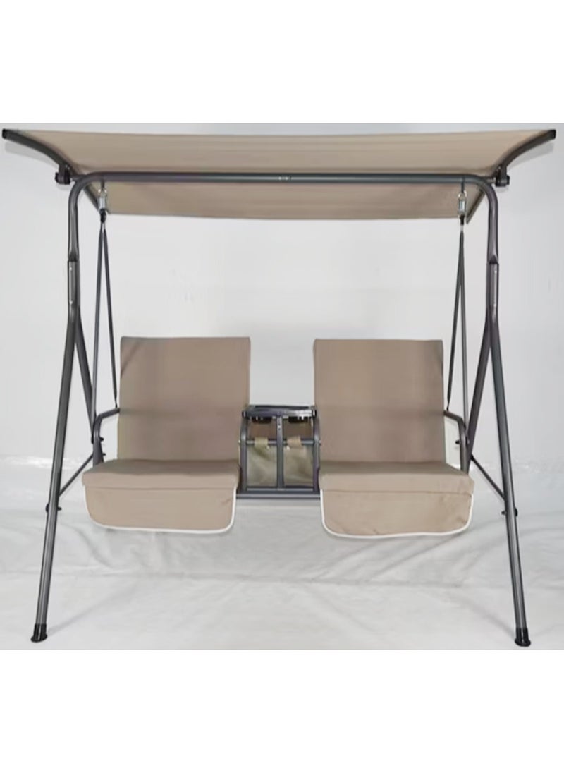DubaiGallery Outdoor Patio Swing Chair, Adjustable Canopy Swing With Removable Cushion Weather Resistant Powder Coated Steel Frame For Patio, Garden, Poolside, Balcony, Backyard  - Image 2