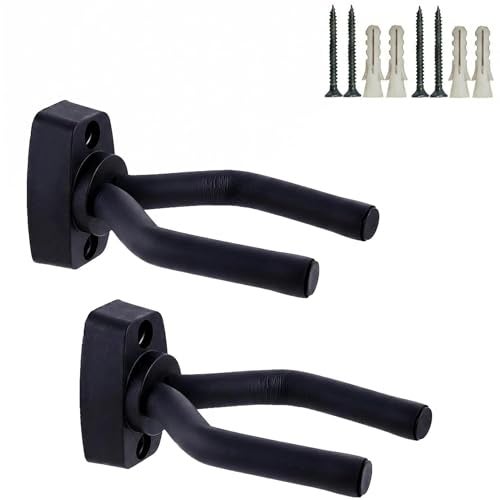 CC CAIHONG Guitar Wall Mount Hanger 2 Pack, Guitar Hanger Wall Hook Holder Stand Display Black with Screws - Easy to Install - Fits All Size Guitars, Bass, Mandolin, Banjo, Ukulele - Image 1
